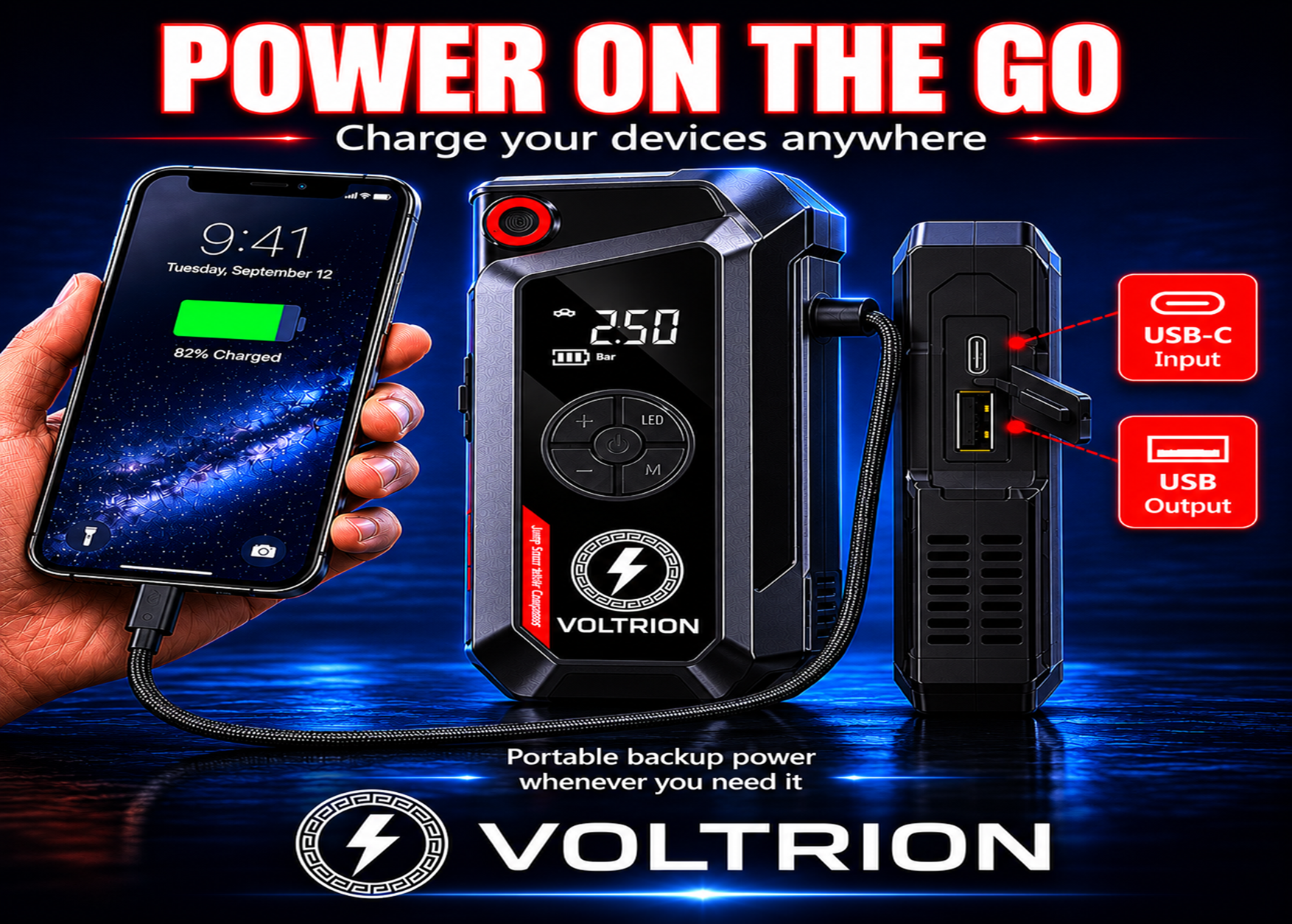 VOLTRION VJS1 charging a smartphone