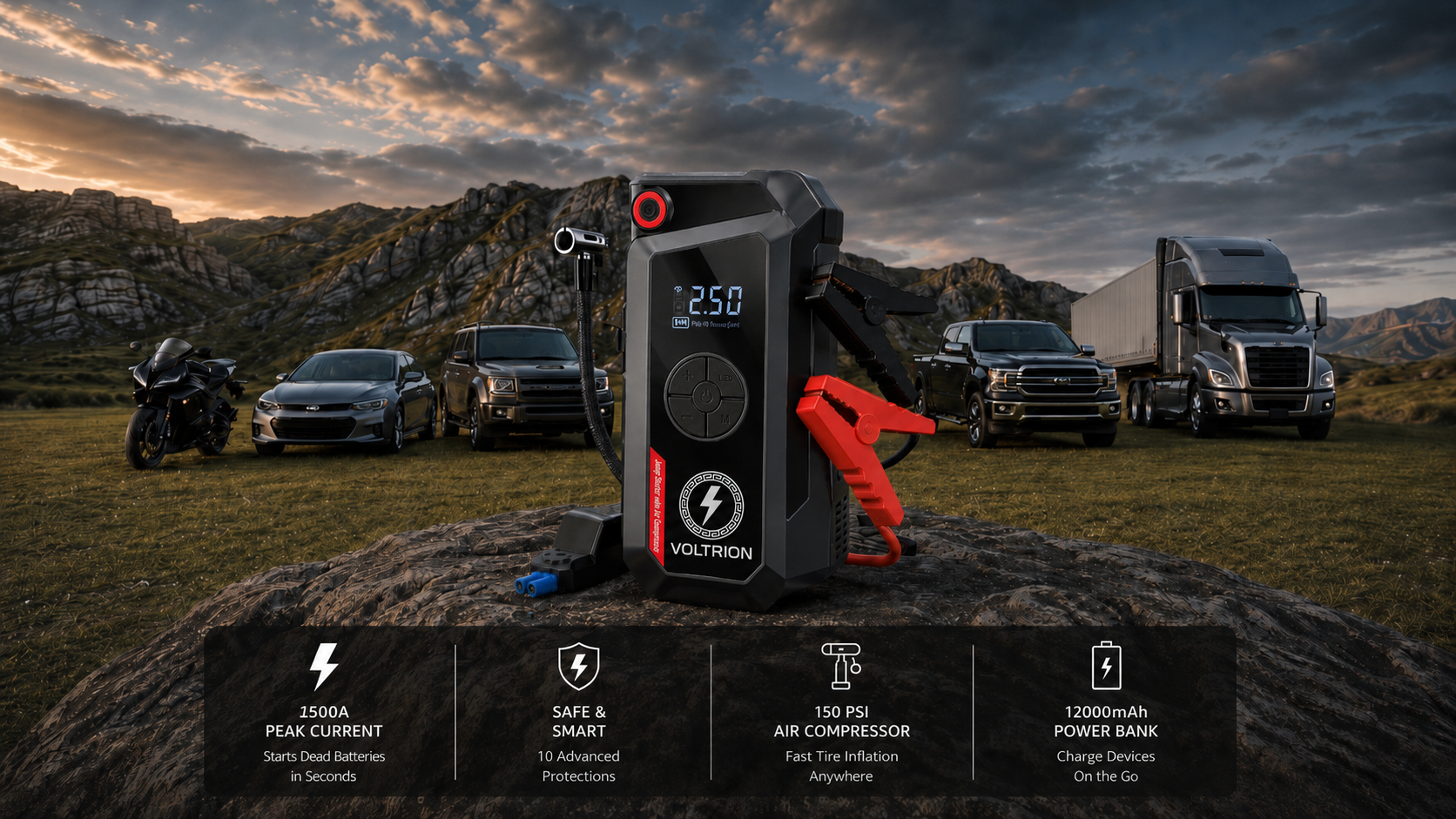VOLTRION VJS1 trusted by drivers of motorcycles, cars, SUVs, pickups and semi-trucks
